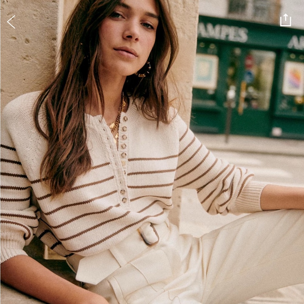 Sezane Cream and Brown Striped Sweater